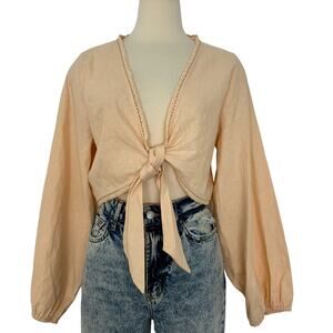 The Shore Brand Linen Tie Front Cropped Top Peach Parfait XL NWT
